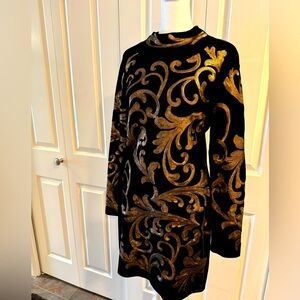 EUC…. INC dress…black velvet with bright gold sequin pattern.